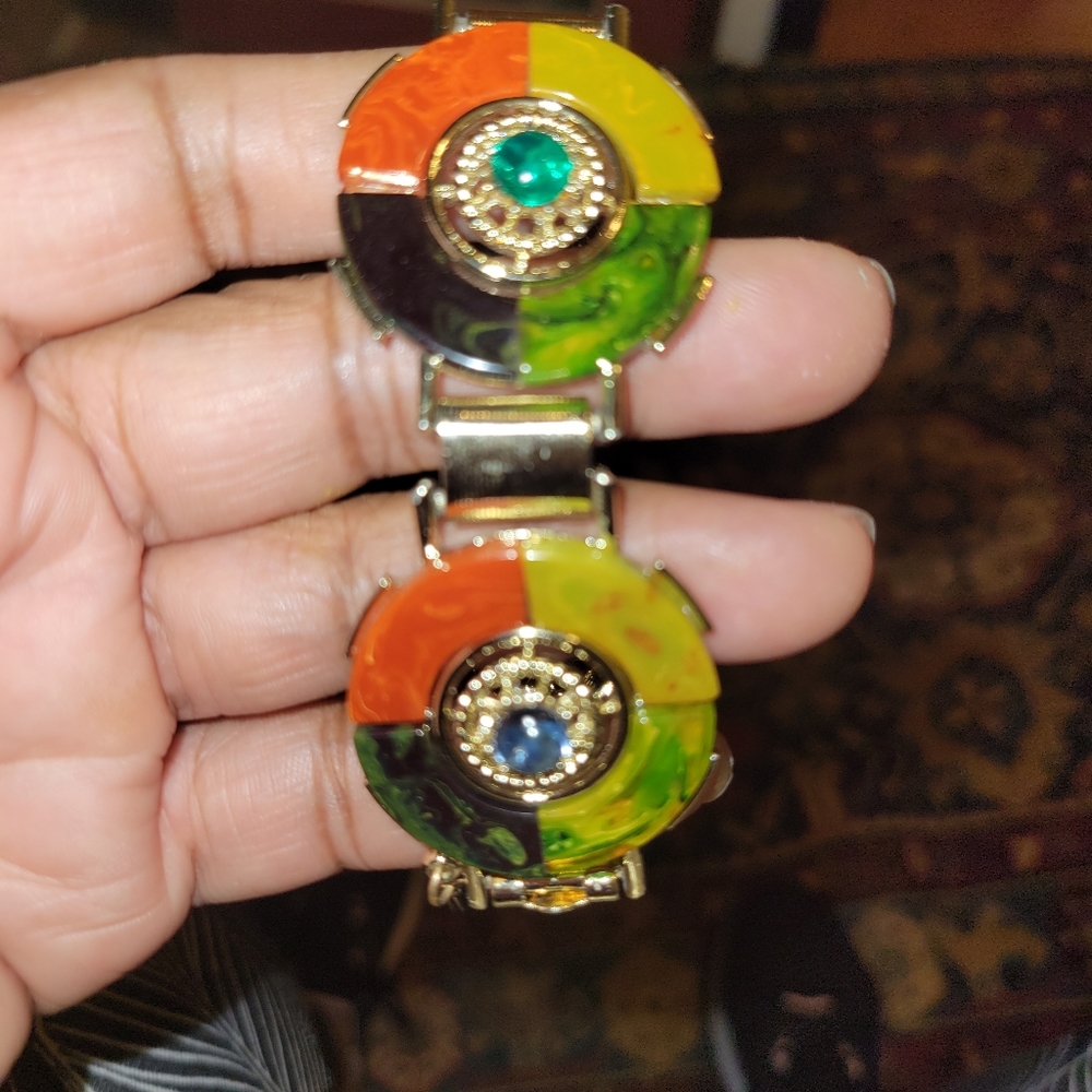 Bakelite Panel/Link Bracelet Four Color Art Deco … - image 2